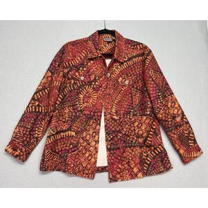 Chico’s Orange And Brown Geometric Long Sleeve Polyester Fall Jacket 🍁size 1